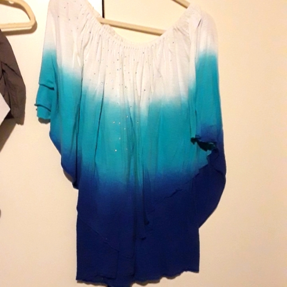 Blouse size 3x Reba brand with crystals on the blouse quite green blended into a